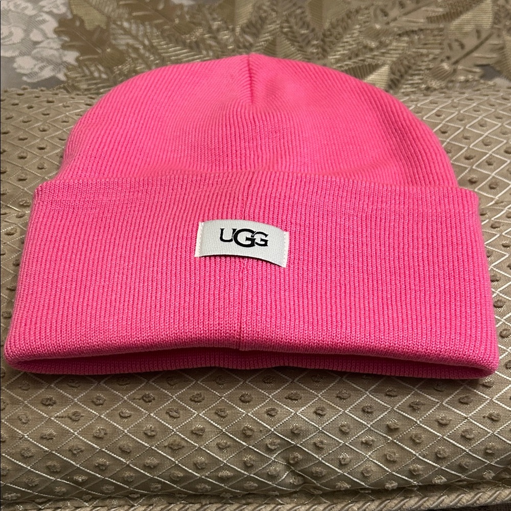 UGG Pink Knit Cuff Wool-Blend Beanie